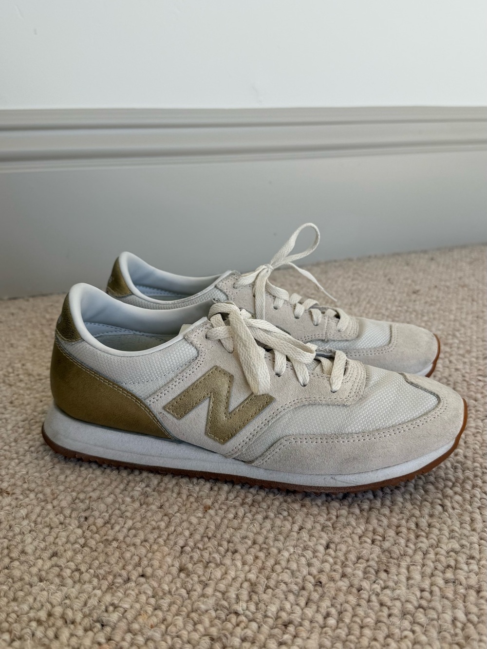 New Balance Women's Cream and Olive Retro Runner Sneakers